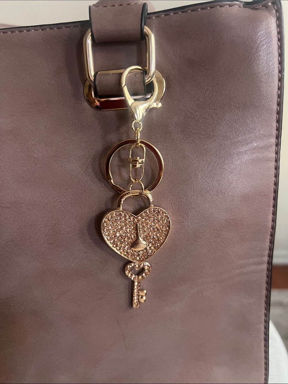 Gold Heart & Key Crystal Bag Charm - Women Accessories